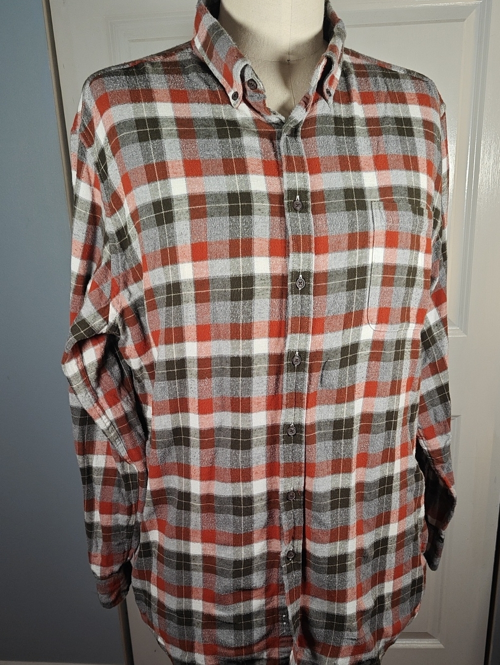 Croft & Barrow Men's Orange Olive Plaid Flannel Button Down Shirt XXL